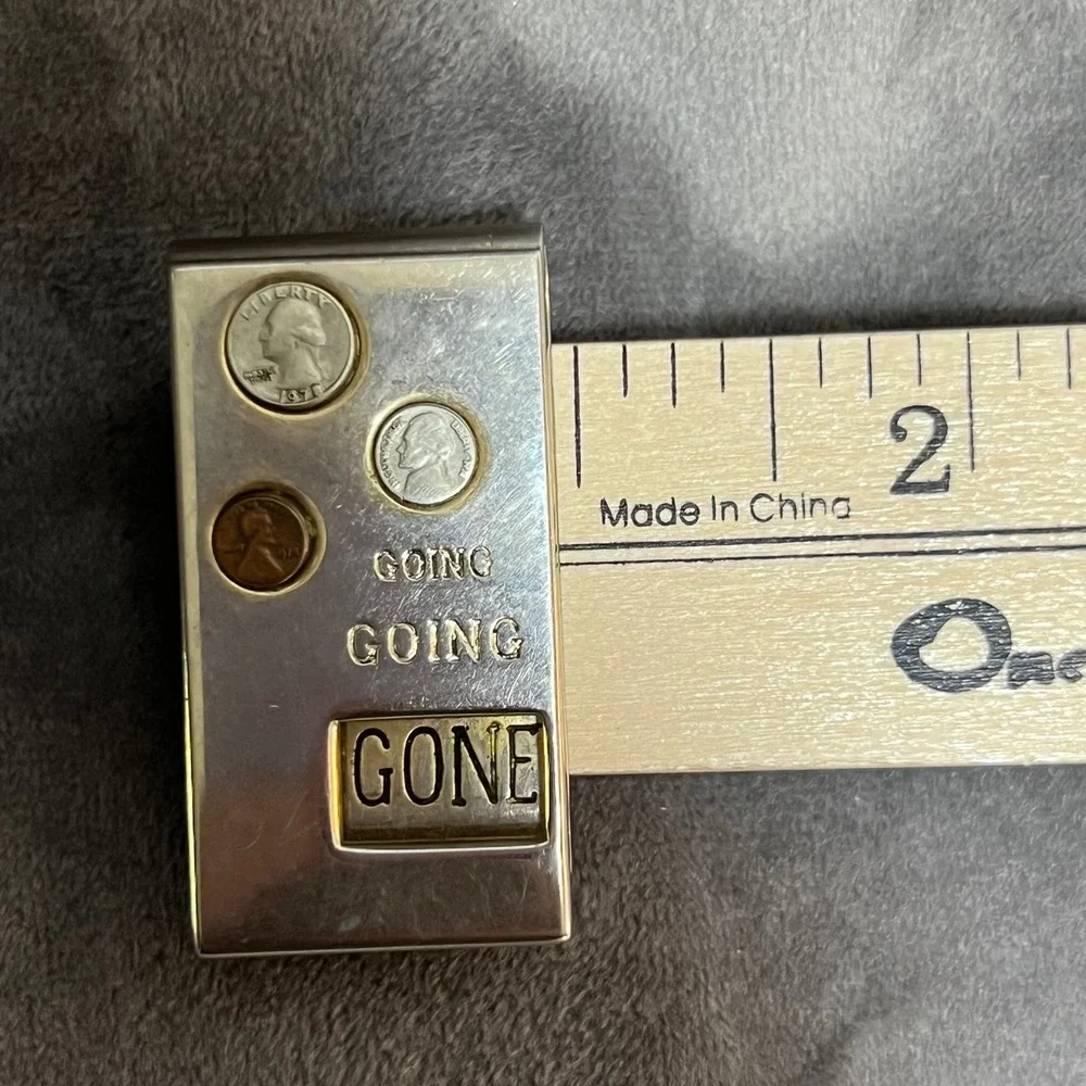 Vintage Going Going Gone Money Clip Novelty US Coins Quarter Nickel Penny